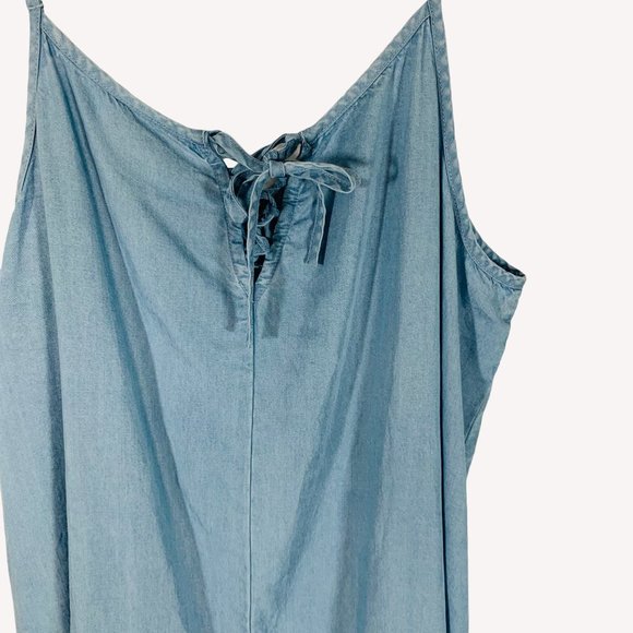 a.n.a. Womens Chambray Tank Top Ruffle Hem Size L Lace Up Back Adjustable Strap - Picture 6 of 10